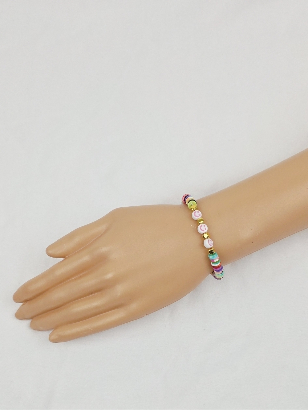 Handmade Clay Bead Multi Color Smiley Face Bracelet